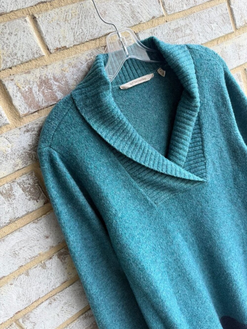 Soft Surroundings Long Sleeve Shawl Neck Teal Blue Pullover Tunic Sweater Size M - Picture 5 of 8